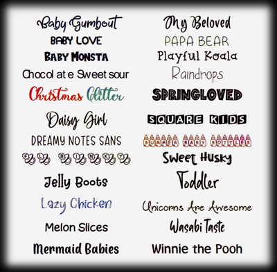 Baby fonts array. Click on image to view larger size in a new window.