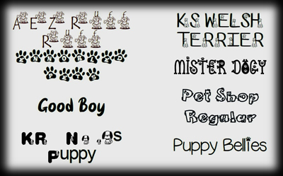 Dog Fonts. Click on image to view larger size in a new window.