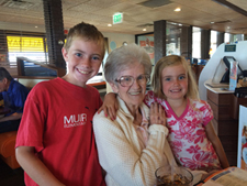Mum at Village Inn with our neighbors Joseph & Izzy Miner (08/21/15). Click on image to view larger size in a new window.