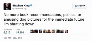 Stephen King's tweet about the presidential election.