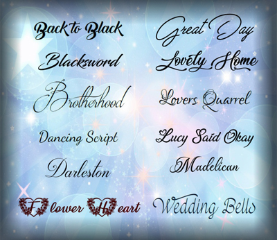 Wedding Fonts. Click on image to view larger size in a new window.