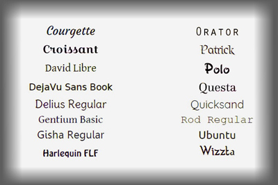 Book-type fonts array. Click on image to view larger size in a new window.