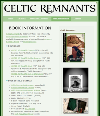 Information page for the "Celtic Remnants" website. Click on image to view larger size in a new window.