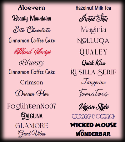 Miscellaneous Fonts array. Click on image to view larger size in a new window.