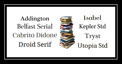 Book-type fonts array. Click on image to view larger size in a new window.
