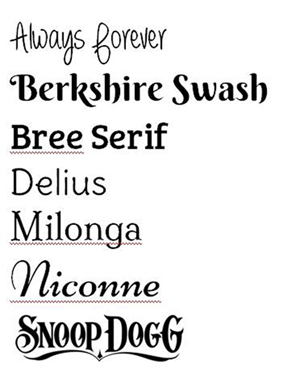 Handwriting Fonts. Click on image to view larger size in a new window.