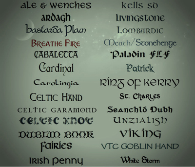 Irish Fonts. Click on image to view larger size in a new window.